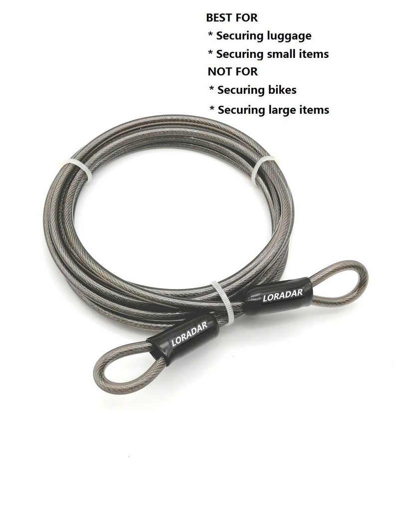 LORADAR 4mm Thickï¼ˆ5/32"ï¼‰ 7FT,15FT,30FT Braided Steel Coated Security Thin Cable Anti-Lost Steel Cable Luggage Lock Safety Cable Wire Double Loop (15FT) - Image 3